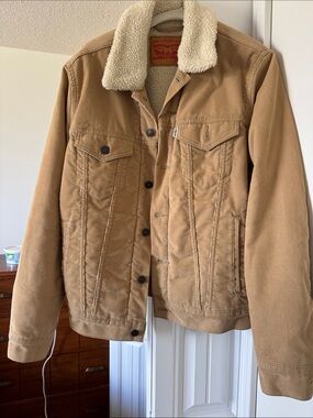 Levi's Tan Corduroy Sherpa-Trim Trucker Jacket